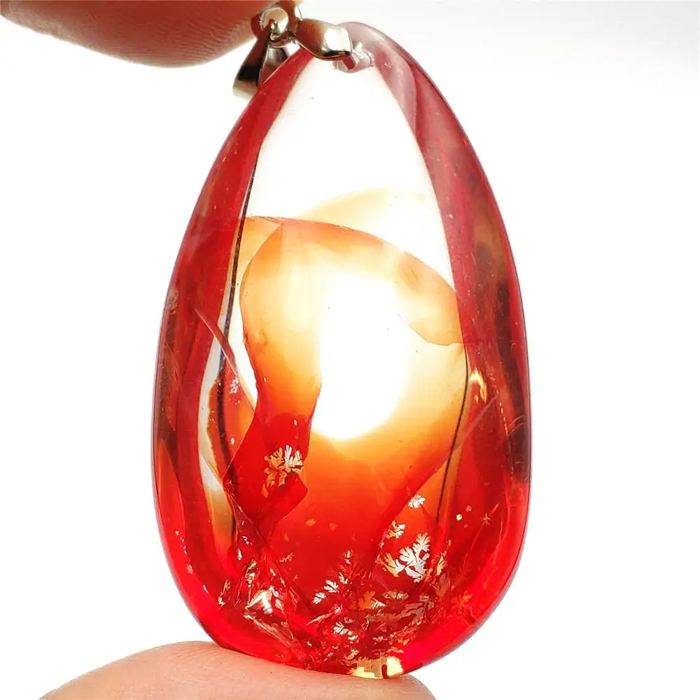 

Natural Red Limonite Phantom Quartz Crystal 46x26x20mm Multi-inclusions Necklace Pendant Women Man Rare Volcanic Reiki AAAAA