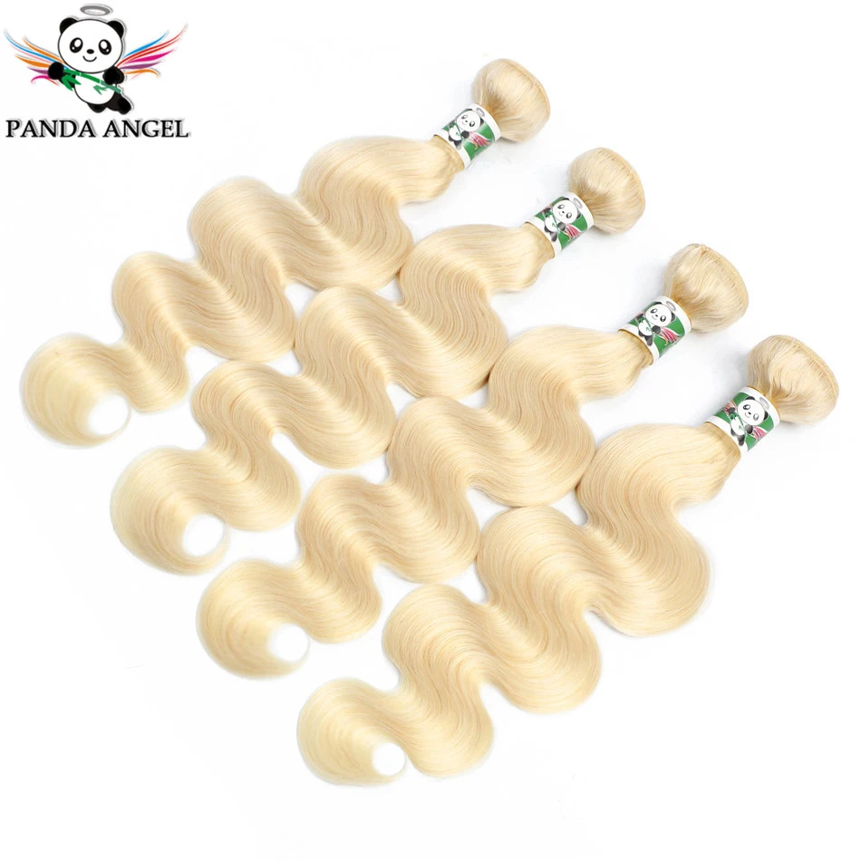 Panda Body Wave 613 Honey Blonde Straight 4 Bundles With Lace Closure Human Hair For Women Remy Hair Weave Bundles With Closure