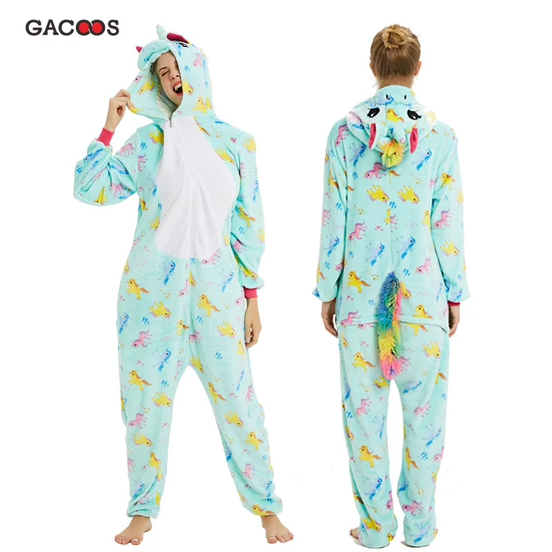 as picture Adults Kugurumi Animal Pajamas Winter Flannel Cartoon Sleepwear Unicorn Pajamas Unicornio Panda Deer Unicorn Christmas Pajamas - Цвет: as picture