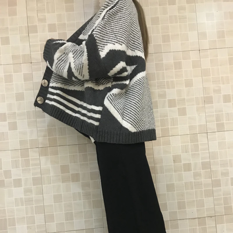 TWOTWINSTYLE Striped Knitted Women's Sweater V Neck Batwing Sleeve Korean Female Cardigans Autumn Oversized Fashion New