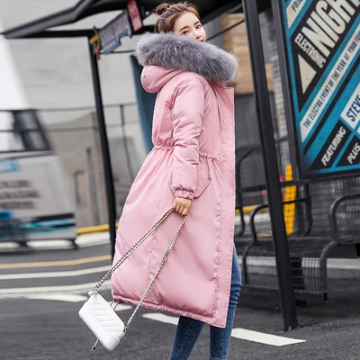 pink (gray fur) Зимняя одежда Длинные парки зимняя куртка женская меховая одежда с капюшоном Женская хлопковая подкладка Толстая зимняя куртка теплое Женское пальто f1752 - Цвет: pink (gray fur)