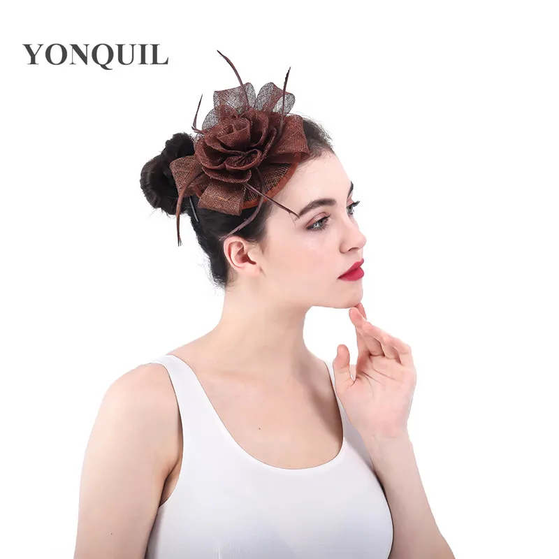Очаровательный sinamay женские свадебные аксессуары Fascinator повязка на голову с обручи элегантная женская шикарная Мода фетровая шляпка с цветочным принтом повязка на голову