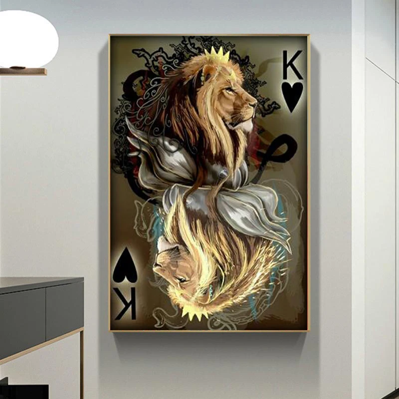 

Posters Wall Pictur Home Decor Lion Poker Canvas Prints Minimalist Picture Animal Print Poster Decorative Canvas Painting