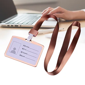 

Rectangle 90cm Neck Hanging Removable Anti Lost Display Case ID Badge Office With Lanyard Aluminum Alloy Business Card Holder