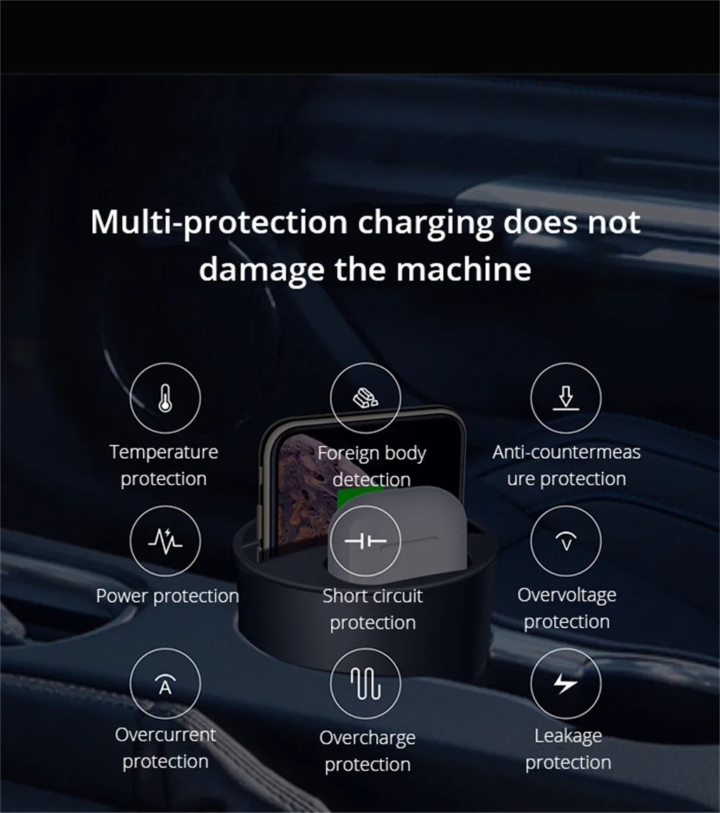 H30 Car Wireless Charger 3 in 1 For IPhone 11 10W Wireless Charger Cup with USB for iPhone 11/Pro/Pro Max for Airpods