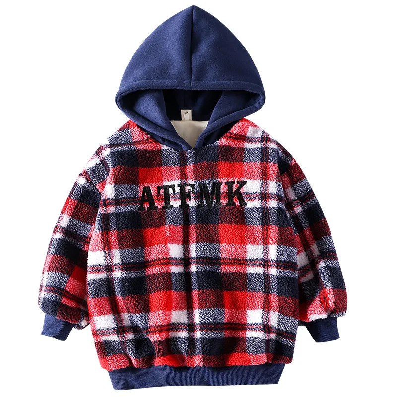 Teenage Girls Sweatshirt Kids Hoodie Winter Thick Plaid Girls Clothes Sweater Children Costume School Girls Outfits 12 14 Years