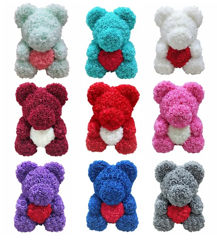 25 Cm Rose Bear Customizable Foamflower Bear Gift Box Preserved Fresh Flower Bear Hug Christmas Gift Soap Flower Bear