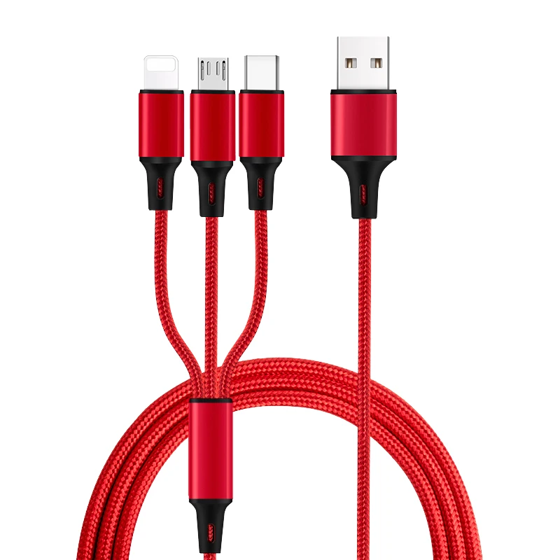 3 в 1 кабель Micro USB type C 1,2 м для iPhone XS Max X XR 5 5SE 6 S 6 S 7 8 Plus samsung huawei кабели для быстрой зарядки провод шнур - Цвет: Красный