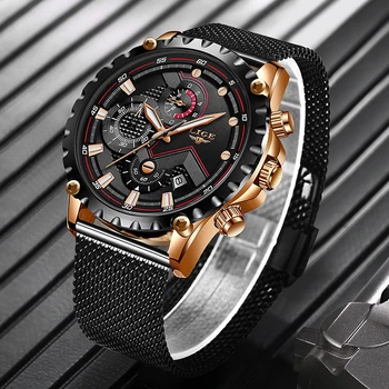 

2019 LIGE Hot Black Casual Mesh Belt Fashion Quartz Gold Watch Mens Watches Top Brand Luxury Waterproof Clock Relogio Masculino
