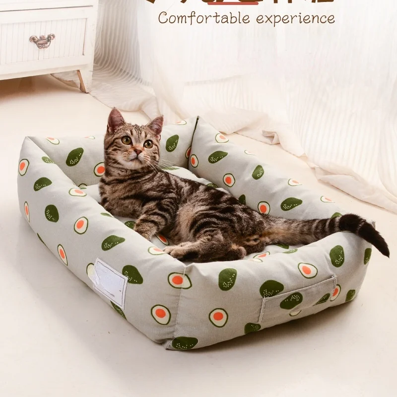 

Detachable Dog Cat Bed Cartoon Square lattice Pet Nest Double-sided Usable Cotton Pad Sleeping Bag Big Small Cat Washable Bed