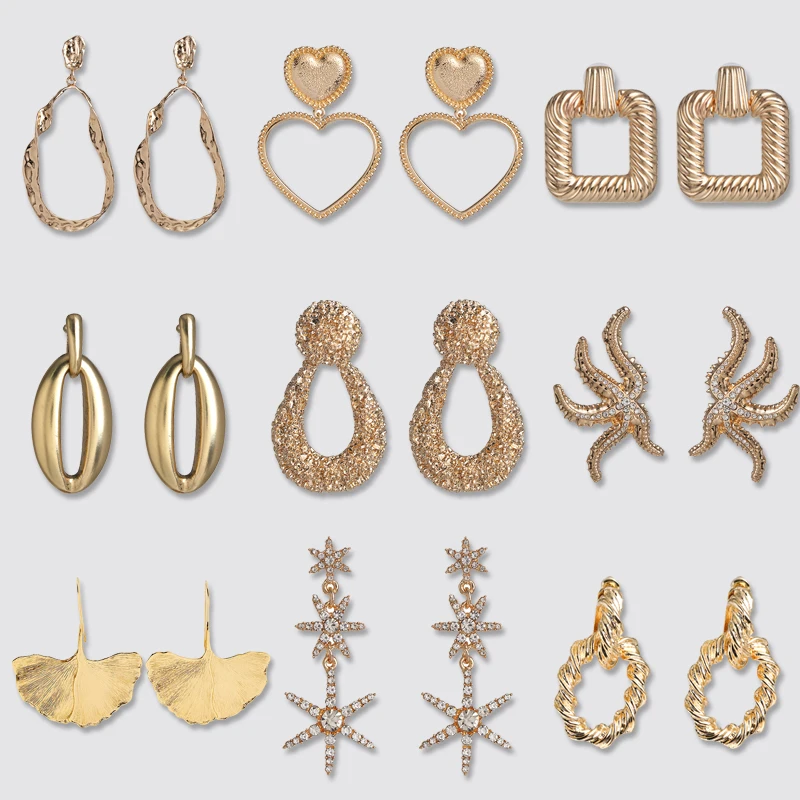

JUJIA Vintage za Drop Earrings For Women Statement Earrings Geometric Gold Metal Pendant Earrings Trend Fashion Jewelry