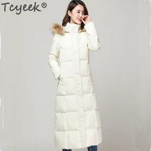 Tcyeek, зимняя женская куртка с мехом енота, с капюшоном, 90% утиный пух, пальто, женская одежда,, корейское теплое длинное пальто Hiver LW1398