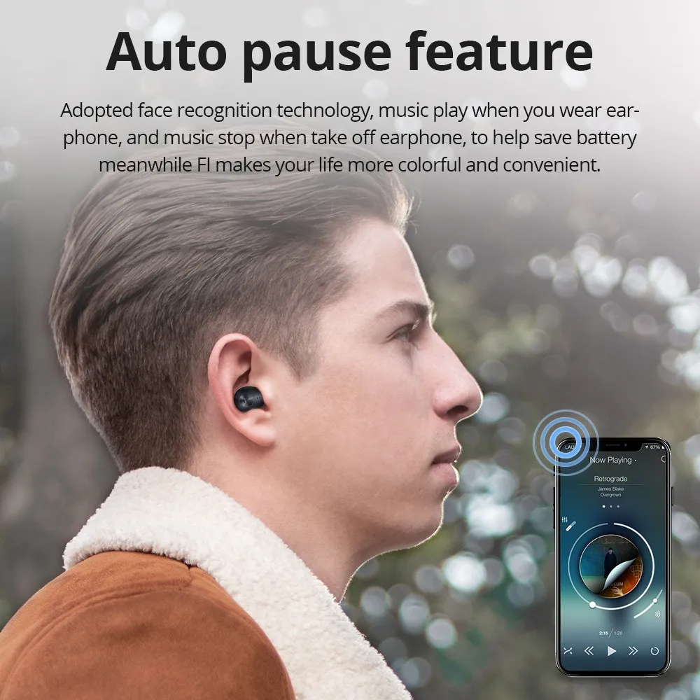 Bluedio Fi Wireless Bluetooth Headset TWS Waterproof Ear Sports Headphones With Ear Wireless Headset Charging Case - Black
