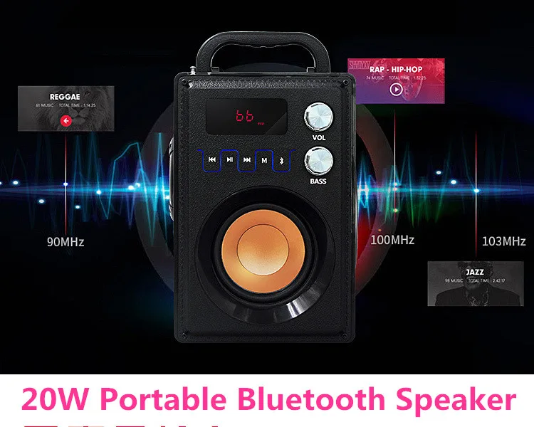 

A800 20W Portable Bluetooth Speaker Big Power Heavy Bass Wireless Speakers Subwoofer Support Remote Control FM MIC TF AUX USB