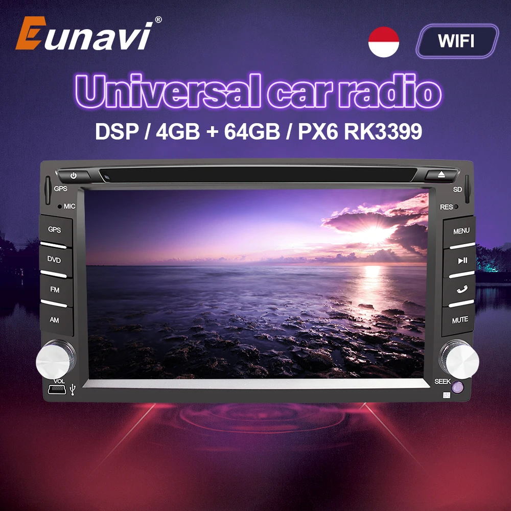 Eunavi 2 Din Android 10 Car Multimedia Player Auto DVD Radio Universal 4G 64G Headunit Bluetooth WIFI Navigation GPS 2Din DVD