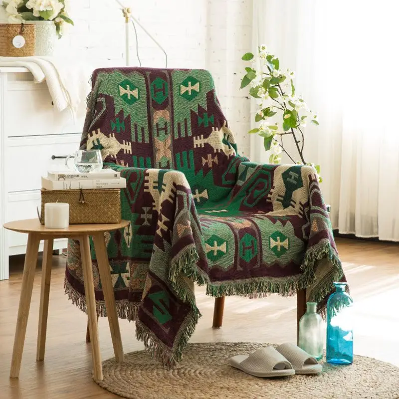 

Green Geometric Tassels Sofa Cover for Living Room European Style Couch Cover Sofa Towel Slip Resistant Slipcover Capa De Sofa