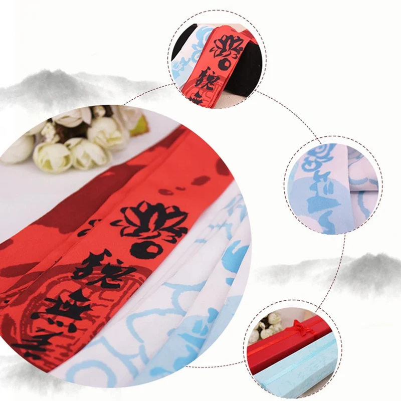 Women Scarf Elegant Hair Small Band Silk Satin Square Head-Neck Feel Vintage Tie Print Bag Handle Ribbon