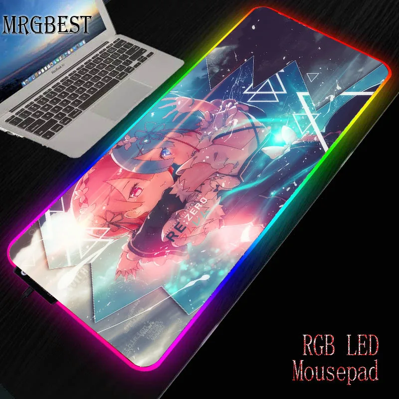 

MRGBEST Re Zero Anime Girl Locking Edge Gaming Keyboard Large RGB Mouse Pad Gamer Game Speed Version Mat for CSGO LOL Dota
