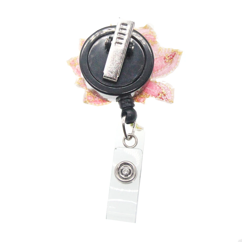 Cheap Felt pink flower Retractable id badge holder reel for women