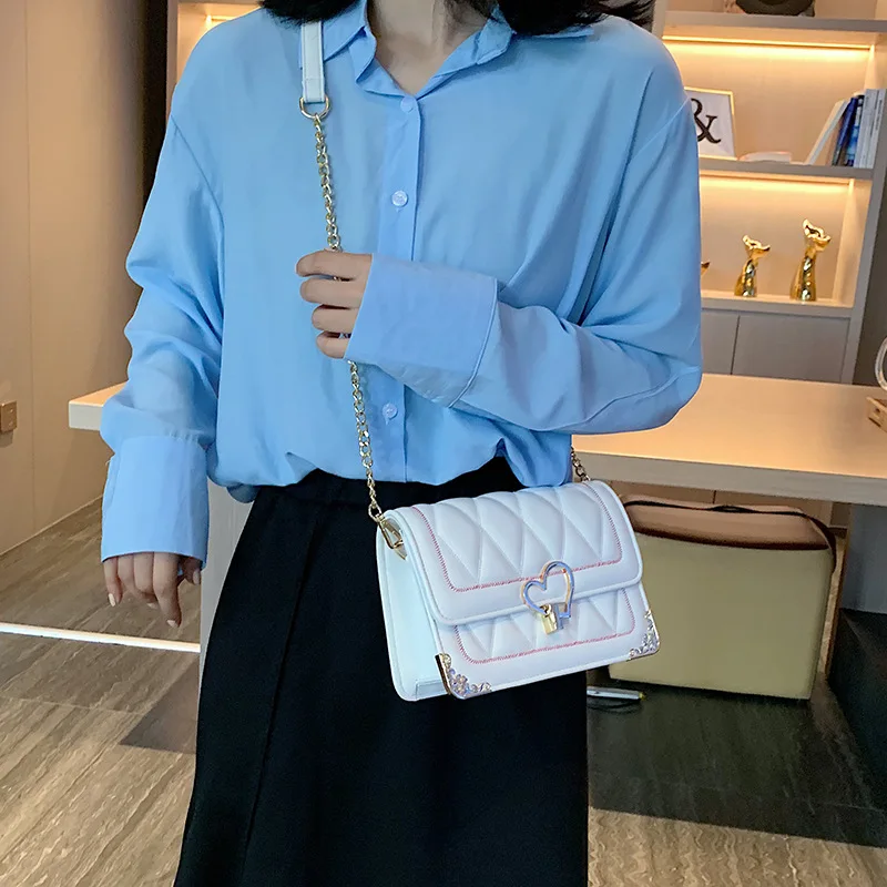 

Heart liu xing bao 2019 New Style Iron Cornerite Rhombus Chain Square Sling Bag Textured Versatile Crossbody Bag