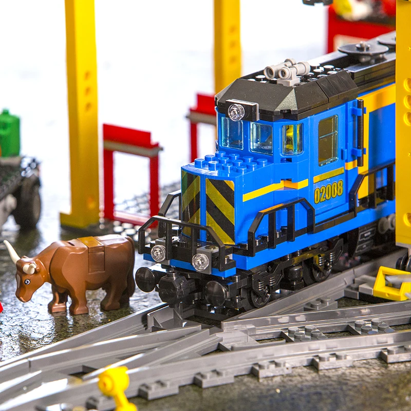 Город серии дистанционное управление грузовой поезд набор 02008 02009 строительные блоки кирпичи 60052 Дети Обучающие игрушки, подарки