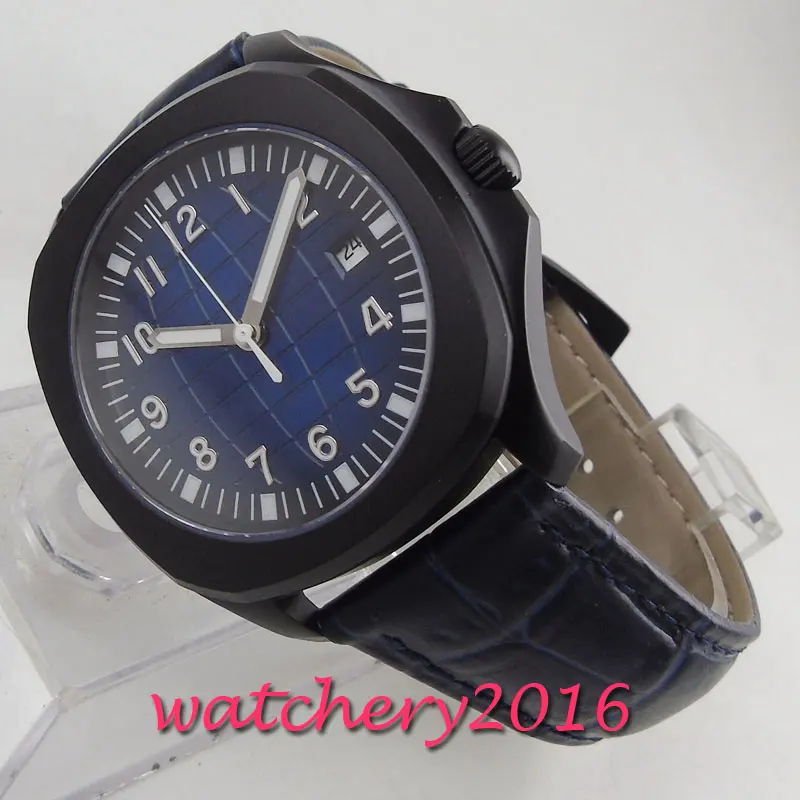 

Top Brand Luxury 40mm Sterile blue Dial Luminous Sapphire Glass Date PVD Case Automatic Movement Men's Watch