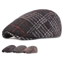 Мужская зимняя теплая клетчатая кепка газетные шапки береты шерстяная плоская кепка плюща Классическая винтажная полосатая Кепка