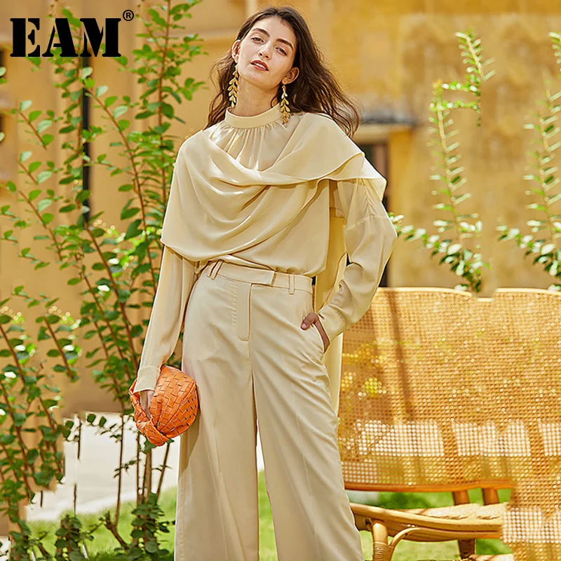 [EAM] Women Yellow Irregular Split Blouse New