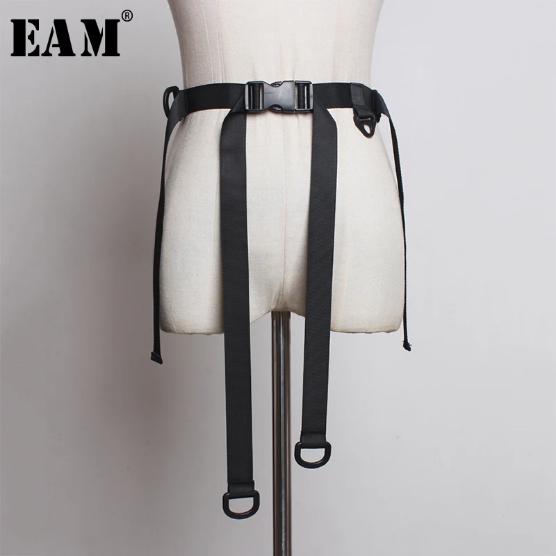 [EAM]  Canvas Plastic Buckle Bandage Simple Black Belt Personality Women New Fashion Tide All-match Spring Autumn 2022 JZ671