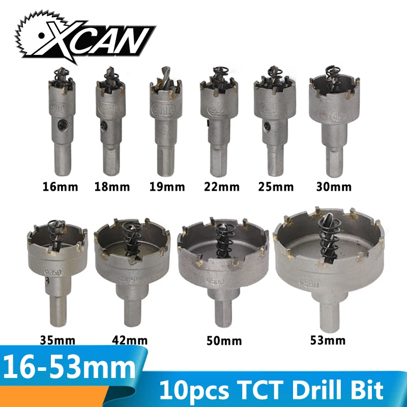 

XCAN 10pcs 16-53mm Carbide Tipped TCT Drill Bit Hole Saw Cutter Set For Wood/Metal Drilling Core Drill Bit Hole Saw Drill Bit