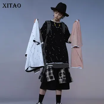 

XITAO Personality Original Loose Solid Patchwork Print Short Sleeve Causal 2020 Summer New Fashion Tidal Women T Shirt DMY4578