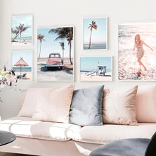 Beach Woman Pink Car Coconut Beach Wall Art Canvas Painting Nordic Posters And Prints Wall Pictures For Living Room Home Decor Beach Woman Pink Car Coconut Beach Wall Art Canvas Painting Nordic Posters And Prints Wall Pictures For Living Room Home Decor