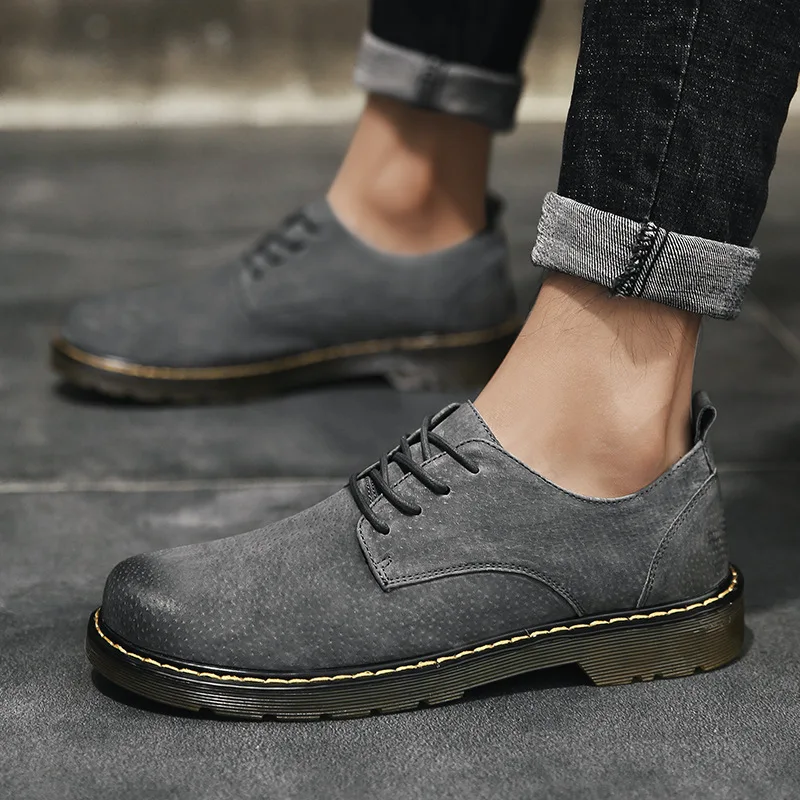 

Lace-Up Spring Autumn Ankle Fashion Men Business Military Boots PU Sewing Casual Western Boots Low Solid Working Shoes