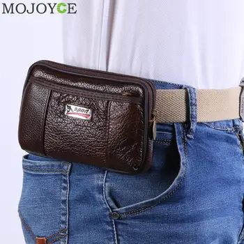 

Fashion Cowhide Leather Men Wallet Multi-Function Purse Belt Bag Solid Color Retro Card Clutch Holder Casual Male Phone Pouch