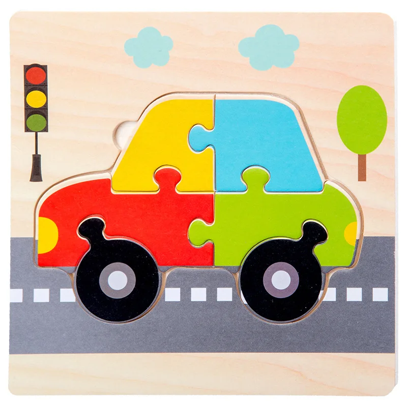 1Pcs Cartoon Wooden Animal and Transportation 3d Puzzle Jigsaw Wooden Toys For Intelligence Kids Baby Early Educational Toy 44