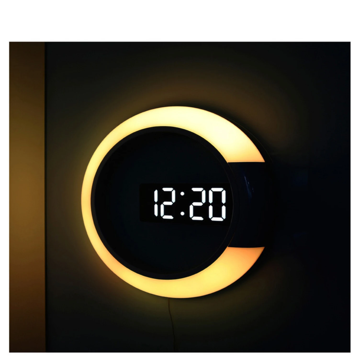 white clock 7 Colors Modern LED Digital Watch Alarm Clock Mirror Hollow Wall Clock Temperature Nightlight For Home Living Room Decorations silent clock