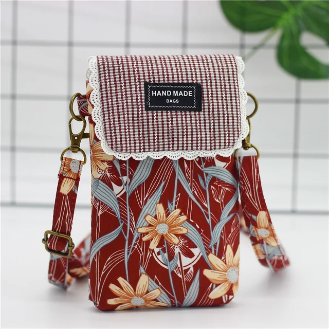 Women Leaf Large Screen Mobile Phone Bag  Capacity Canvas Messenger Bag Ladies Shoulder Bag 07