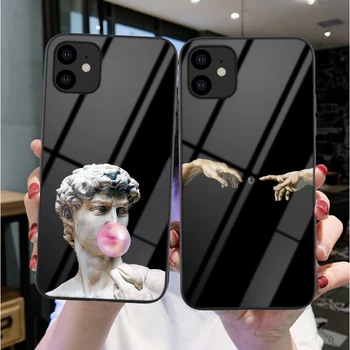 

Mona Lisa Art David lines Case For iPhone 11 Pro Max X XR Xs Max 6 6S 7 8 Plus Alternative statue art Glass Cover For iPhone 11