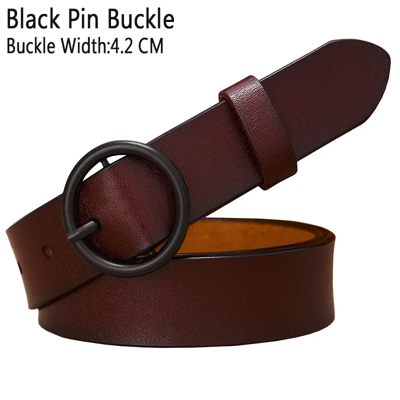 Coffee Black buckle Модный ремень с круглым кольцом и пряжкой, женские ремни из натуральной кожи для женщин, качественный ремень из коровьей кожи, женский пояс для джинсов, ширина 2,8 см - Цвет: Coffee Black buckle