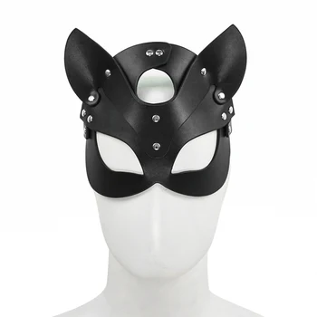 Fetish Head Mask BDSM Bondage Restraints Faux Leather Rabbit Cat Ear Bunny Mask Roleplay Sex Toy For Men Women Cosplay Games 6