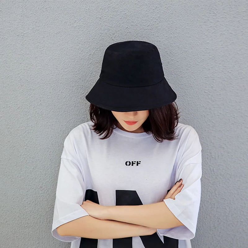 Amabilidad Discriminatorio Cliente Black White Solid Bucket Hat Unisex Bob Caps Hip Hop Gorros Men women  Summer Panama Cap Beach Sun Fishing boonie Hat _ - AliExpress Mobile