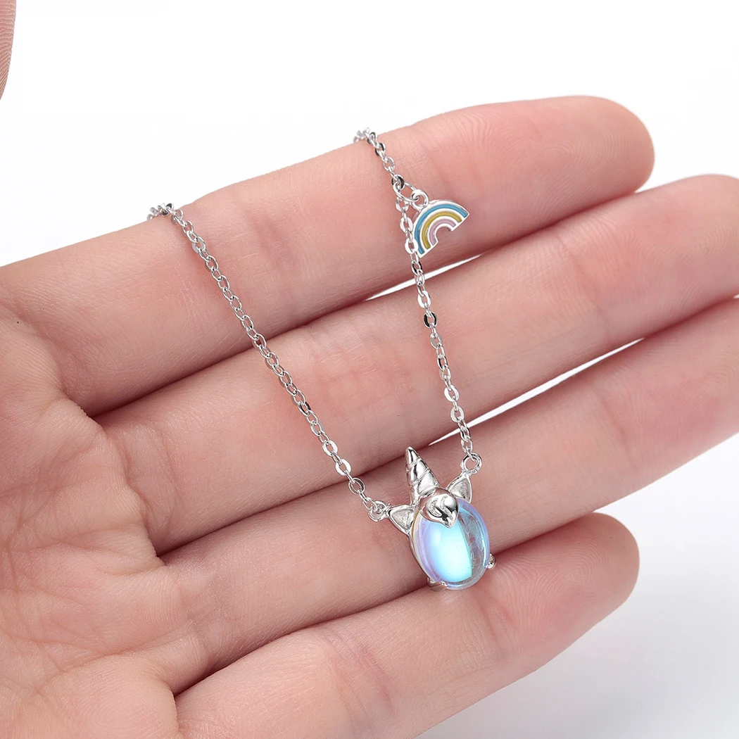 Chandler Stainless Steel CZ Unicorn Necklace Moonstone Crystal Statement Jewelry Women Female Baby fashion Choker Necklaces