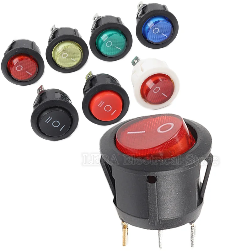 

5Pcs KCD1-105 16mm Diameter Small Round Boat Rocker Switches Black White Red Yellow Mini Round 2Pin 3Pin ON-OFF-ON Rocker Switch