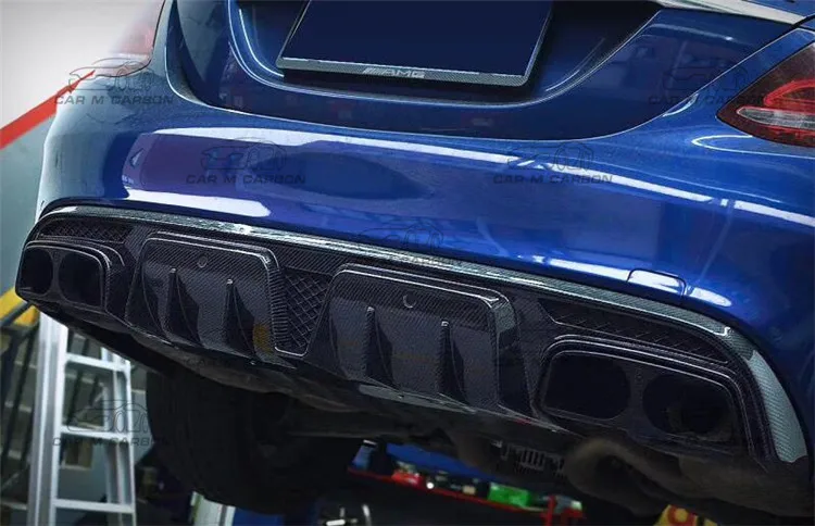 C-класс W205 углеродное волокно B стиль задний диффузор с выхлопным наконечником для C Класс W205 C63