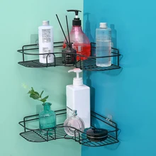 Bathroom Accessories Punch Free Corner Bathroom Shelf Bathroom Fixtures Wrought Iron Storage Rack Kitchen Tripod Wall Shelf