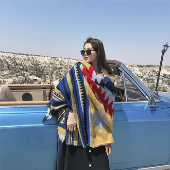 

Vintage Cashmere Shawl Women Autumn New Dual-use Scarf Lady Retro Lengthened Thickened Woolen Warm Muffle Female Winter Shawls