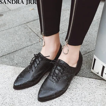 

SANDRA JRR Mid Square Heels Shoes Women Spring Autumn Fashion Lace Up Serpentine Leather Pumps Pointed Toe 4 CM Square Heel