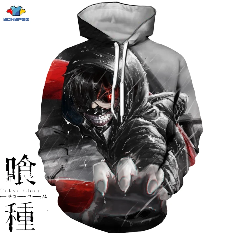 Мужская толстовка с капюшоном SONSPEE 3D на весну и осень в стиле аниме Tokyo Ghoul Крутая