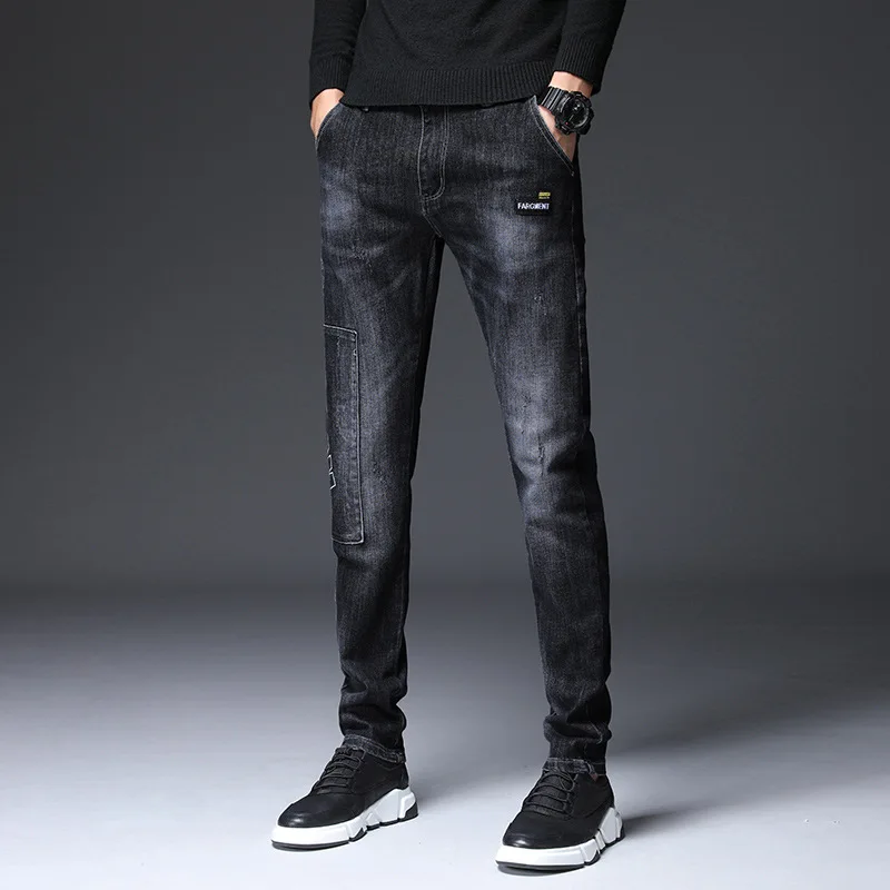 Мужские джинсы джоггеры эластичные джинсовые мужские стильные с пятью карманами