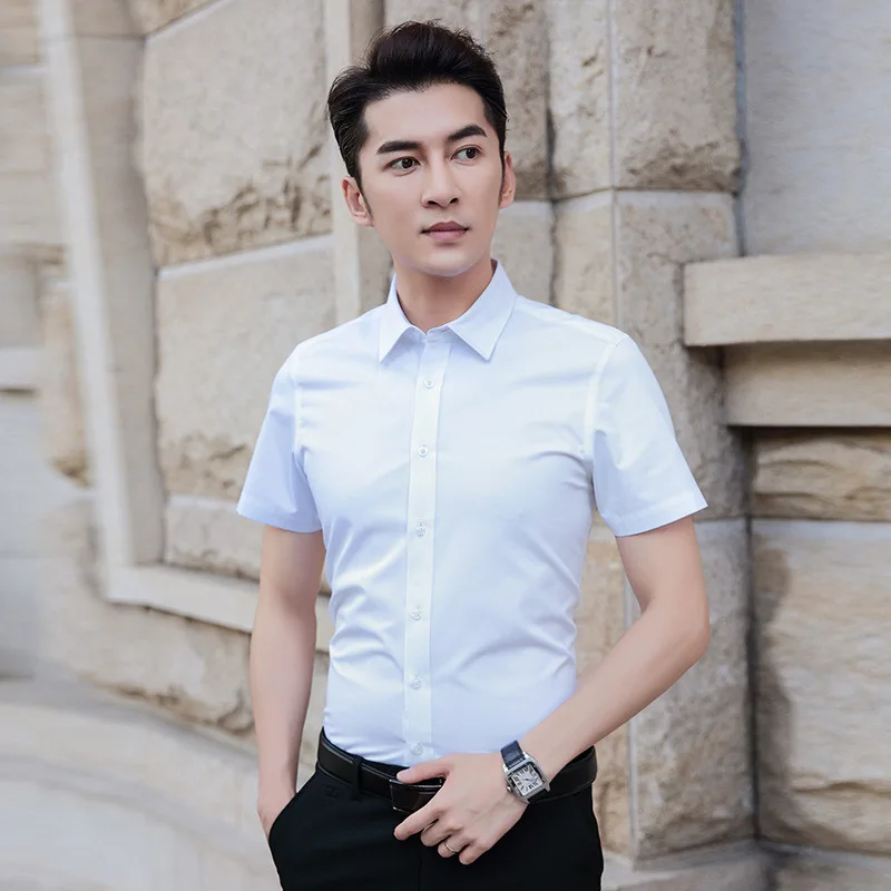 

Shirt MEN'S Short Sleeve Summer Korean-style Slim Fit Solid Color Professional Work Clothes Men Formal Wear Youth White Shirt Me